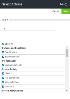 An image showing the Select Actions panel